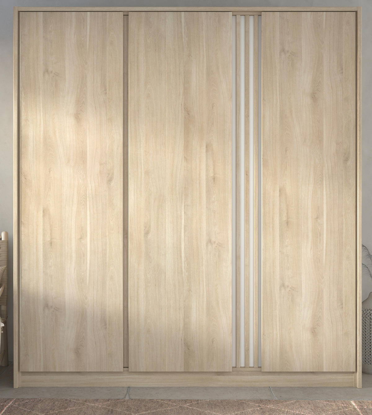 KLEIDERSCHRANK Eiche japanisch, Drehtürenschrank 3-türig 185 cm - Eichefarben, Holzwerkstoff/Metall (185/203/52.5cm) - Parisot Meuble