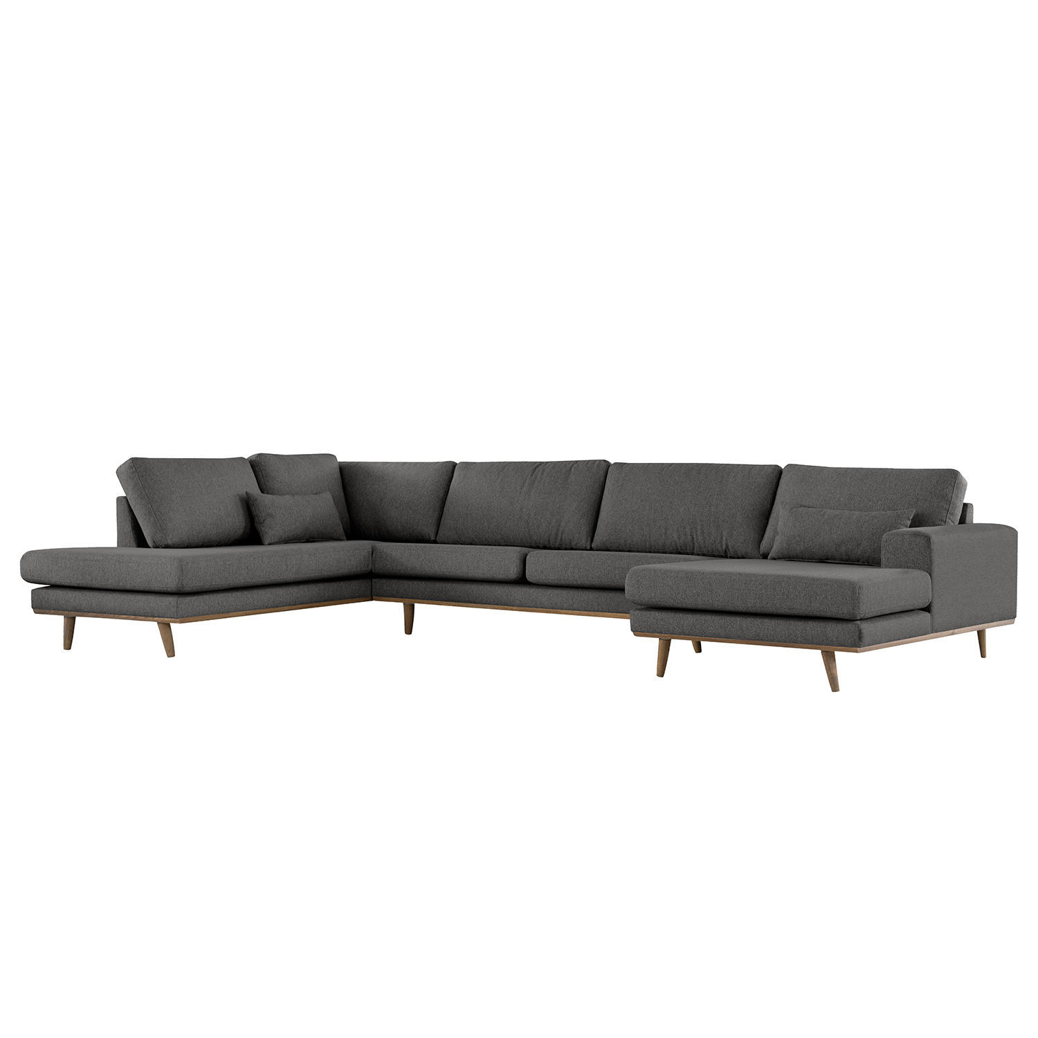 WOHNLANDSCHAFT mit Longchair - Eichefarben/Dunkelgrau, Eichenholz/Textil (371/81/219cm) - home24