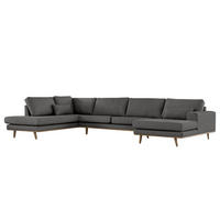 WOHNLANDSCHAFT mit Longchair - Eichefarben/Dunkelgrau, Eichenholz/Textil (371/81/219cm) - home24