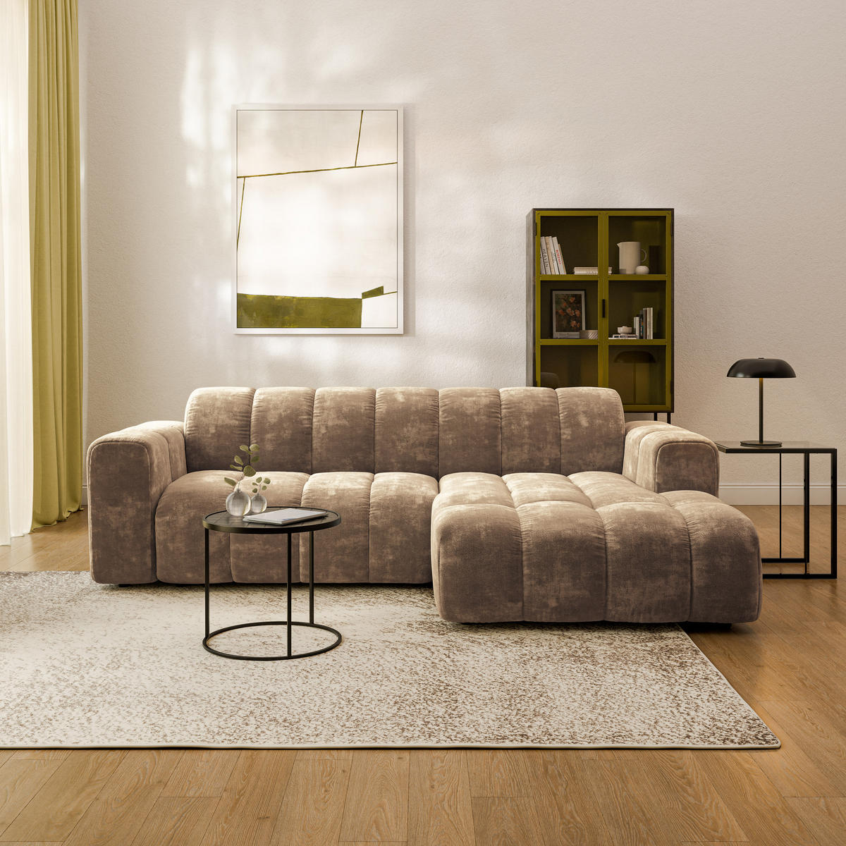 ECKSOFA TISI Beige Chenille - Beige, Holz (274/165cm) - MASSENO