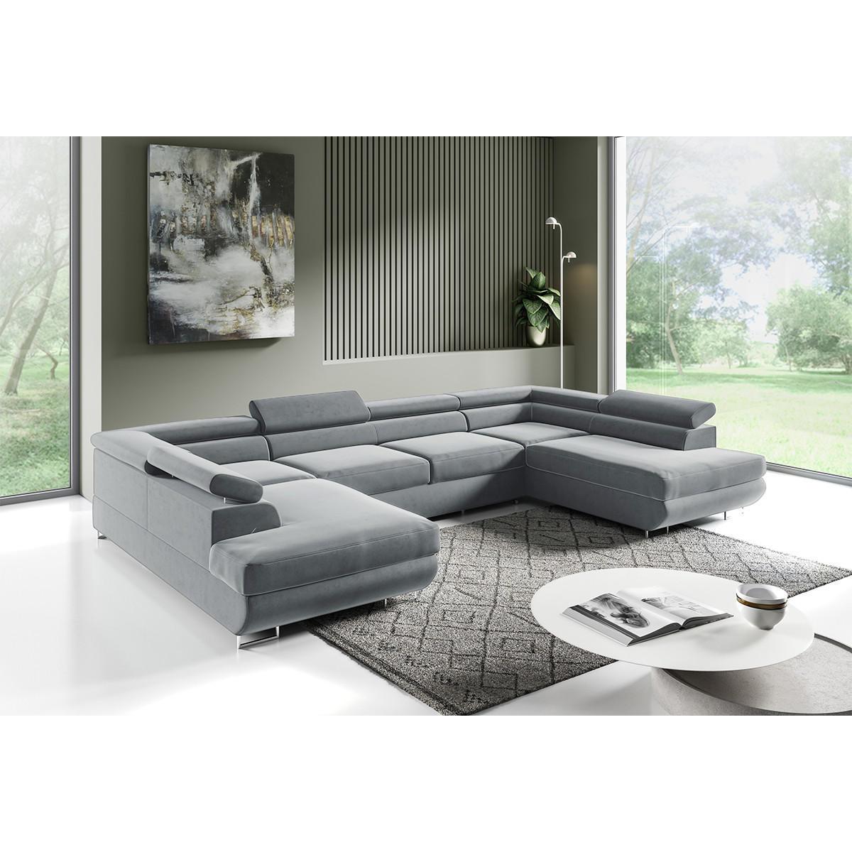 PANORAMASOFA Lyam 5 Sitzplätze Grau - Grau, Holzwerkstoff (335/72/201cm) - Petits-meubles