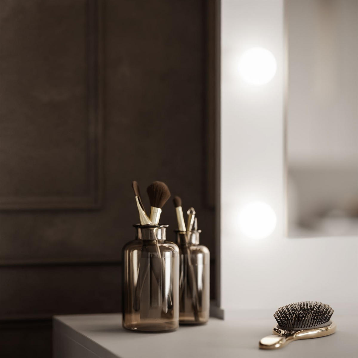 SCHMINKTISCH MADA DOUBLE mit LED-Beleuchtung - Weiß, Holzwerkstoff (152/75/55cm) - Lookway