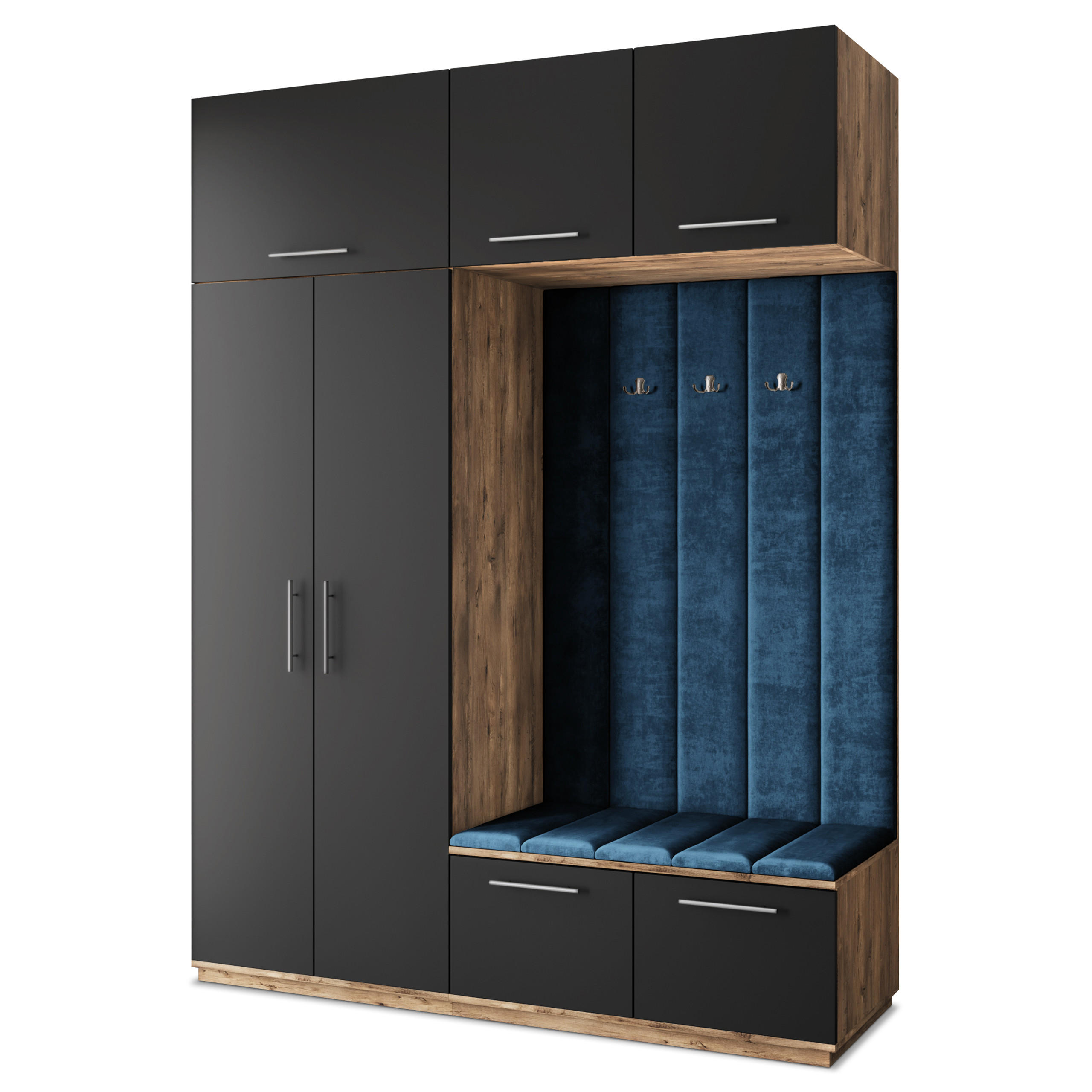 Masseno Garderobenschrank Eiche, Schwarz, Blau 180x240x60 cm