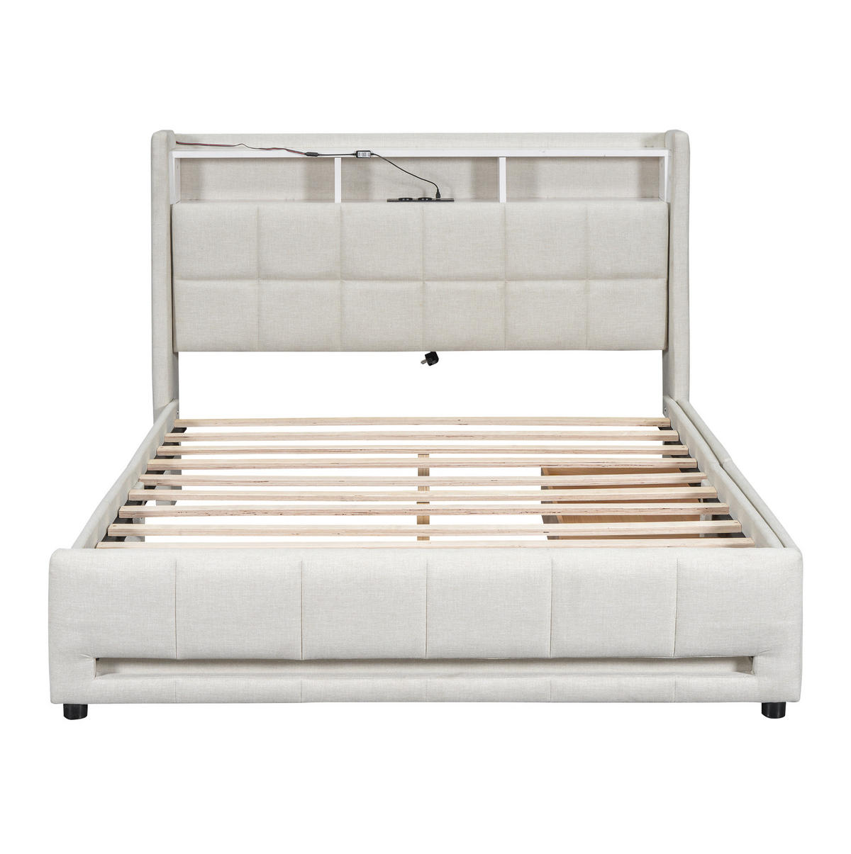 POLSTERBETT 140/200 cm mit LED-Beleuchtung, USB und 2 Schubladen, Beige - Beige, Textil (140/200cm) - BEAOK