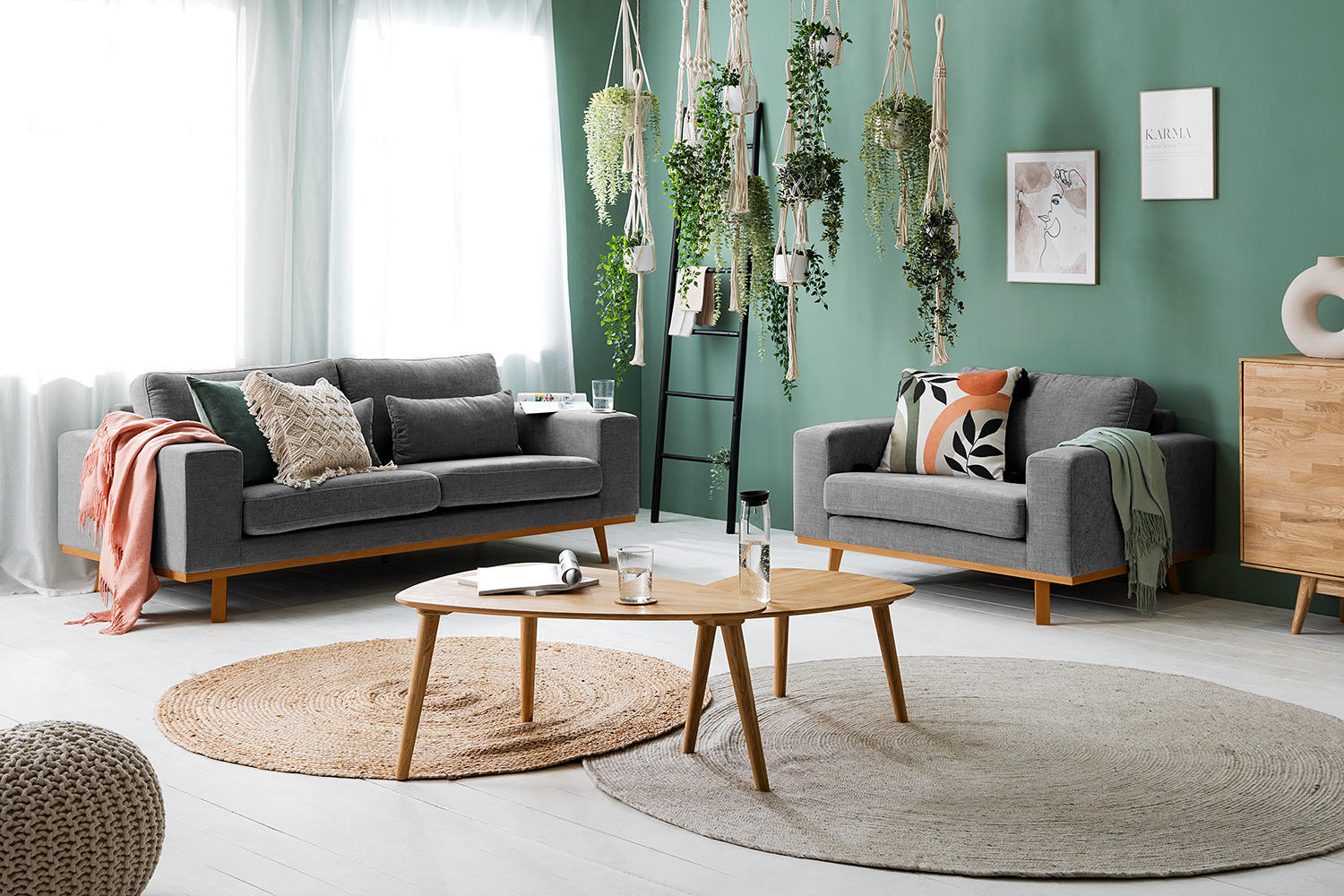 2-SITZER SOFA - Dunkelgrau/Buchefarben, Textil (197/81/88cm) - home24