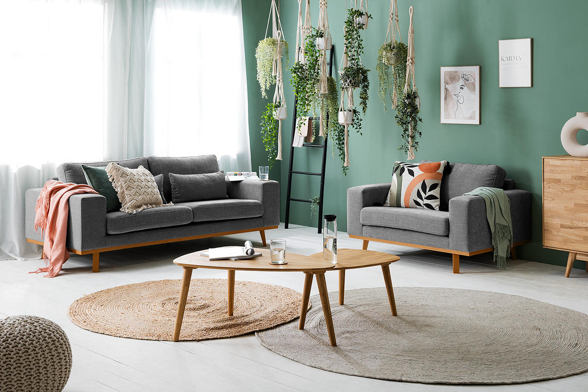 2-SITZER SOFA - Dunkelgrau/Buchefarben, Textil (197/81/88cm) - home24