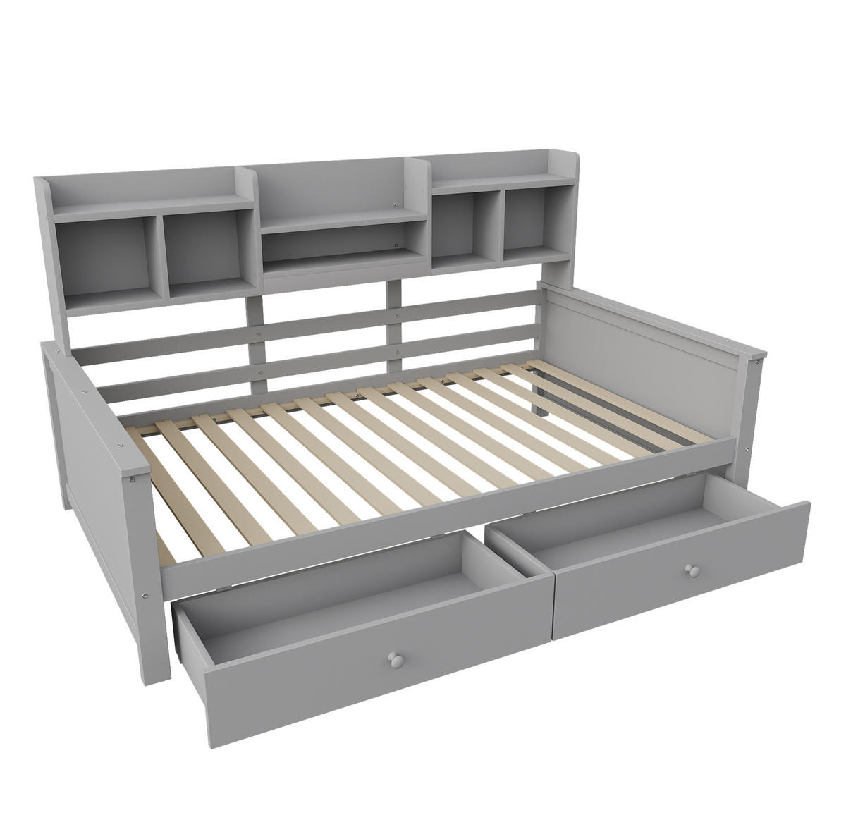 BETT-SOFA mit 2 Schubladen und Ablagefächern 90x200 cm Grau/Weiß - Grau, Holzwerkstoff (90/200cm) - Beauniv