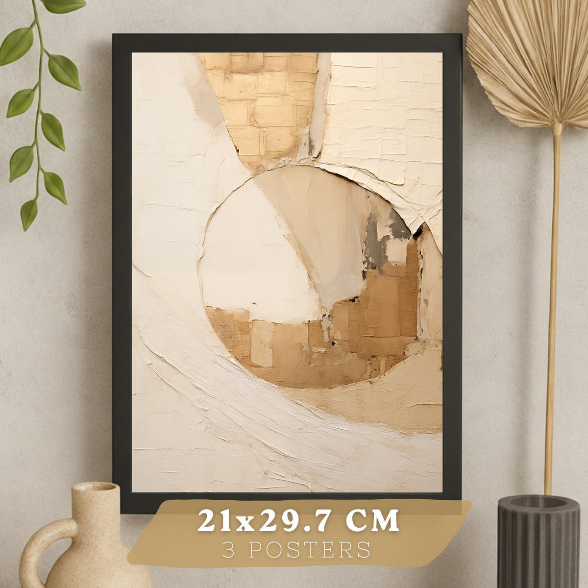 PLAKAT Sada 3 Abstrakt Béžová A3 Černý rám - černá, papír (29.7/1/42cm) - Nacnic