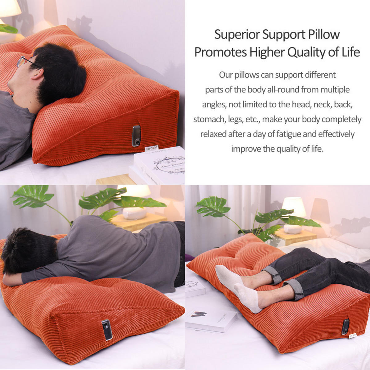 RÜCKENKISSEN für Bett Kord Orange 120 cm - Orange, Textil (50/120cm) - Vercart
