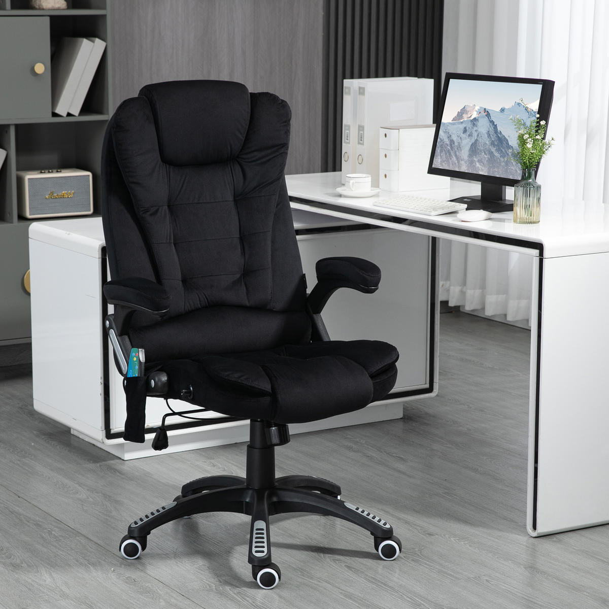 MASSAGE-BÜROSTUHL mit Wippfunktion, Schreibtischstuhl mit Heizfunktion, Schwarz - Schwarz, Kunststoff/Textil (74/116/67cm) - Vinsetto