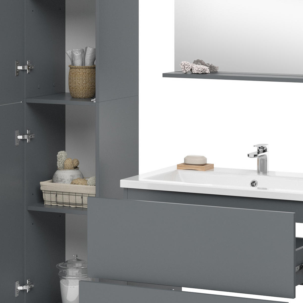 BADMÖBEL-SET Izan Grau 4 Teile mit Hochschrank - Grau, Holzwerkstoff (80/59.3/46cm) - Vicco