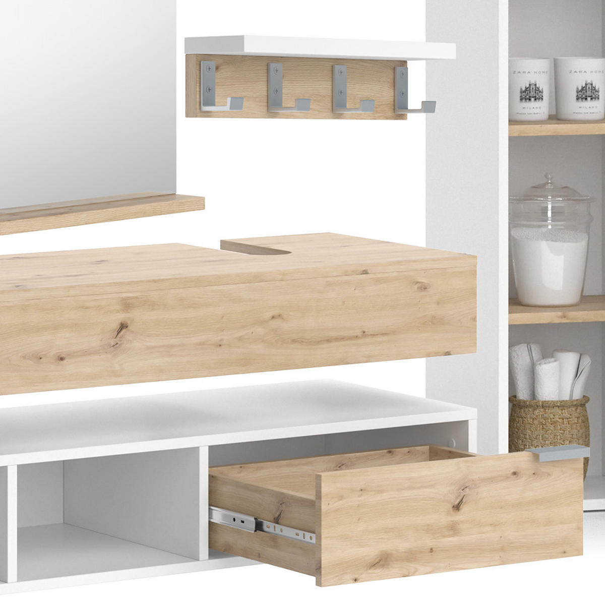 BADMÖBEL-SET Henri Weiß 5 Teile - Weiß/Eiche Artisan, Holzwerkstoff (100/20/40cm) - Vicco