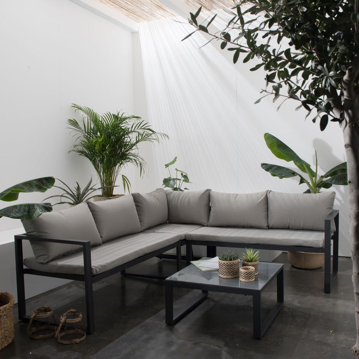 GARTENSALON Ibiza Grau und Anthrazit 4 Plätze - Grau, Metall - Happy Garden