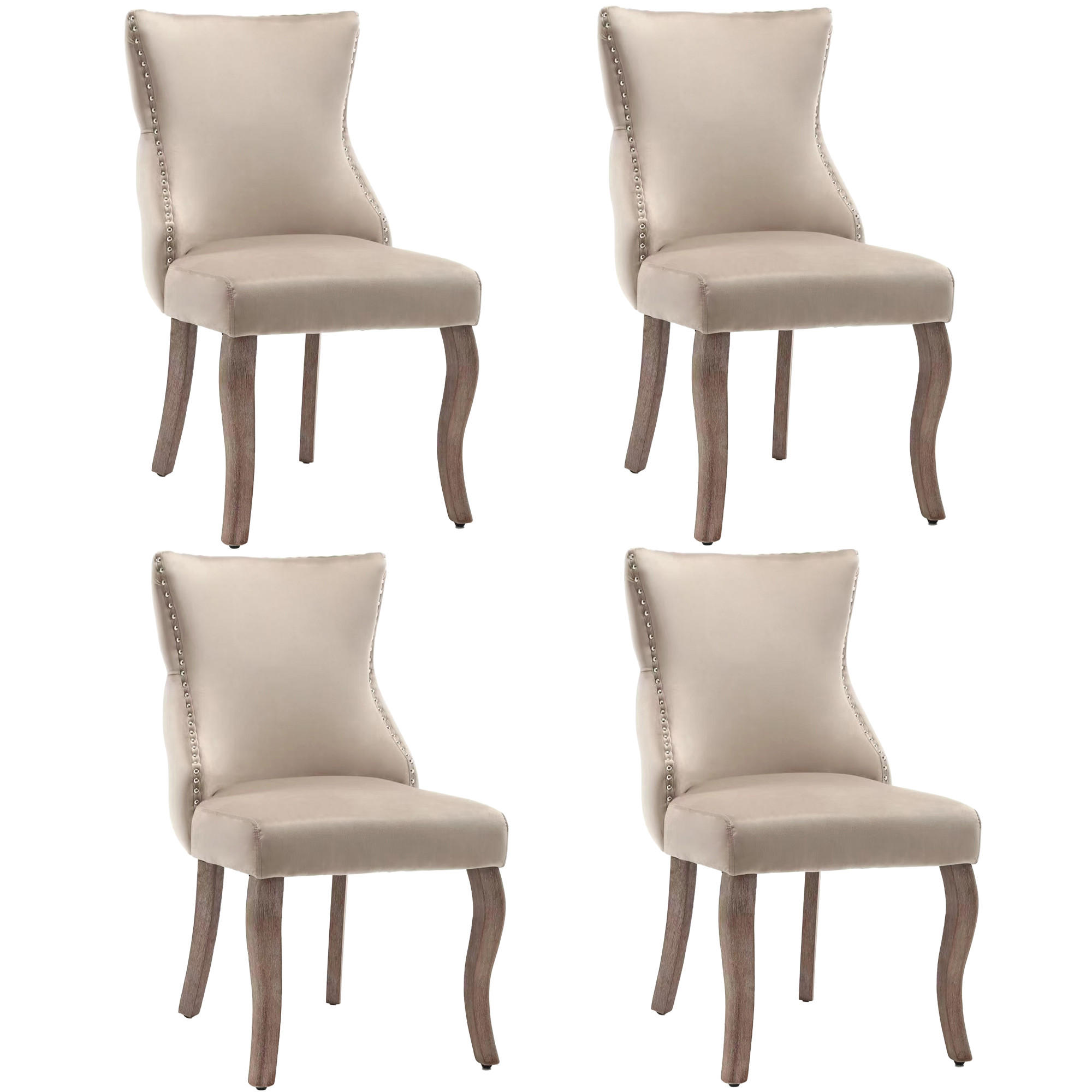 POLSTERSTUHL 4er-Set mit Knopfsteppung, Nagelkopfbesatz und Massivholzbeinen als Ess- und Wohnzimmerstuhl, beige - Beige, Textil (45/91/50cm) - Luhomfu