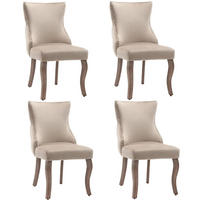 POLSTERSTUHL 4er-Set mit Knopfsteppung, Nagelkopfbesatz und Massivholzbeinen als Ess- und Wohnzimmerstuhl, beige - Beige, Textil (45/91/50cm) - Luhomfu