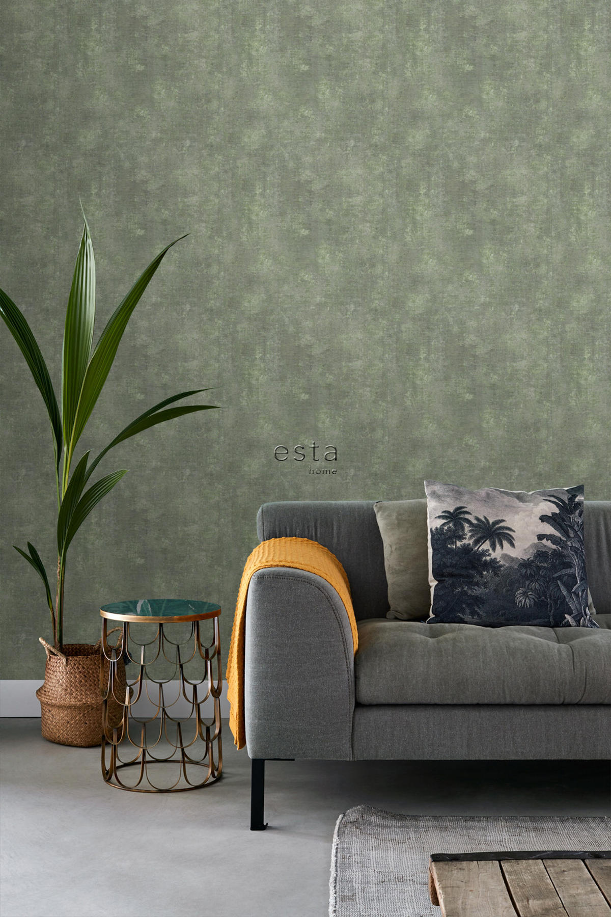 TAPETE Betonoptik 50 x 900 cm - Grün, Papier (50/900cm) - ESTAhome