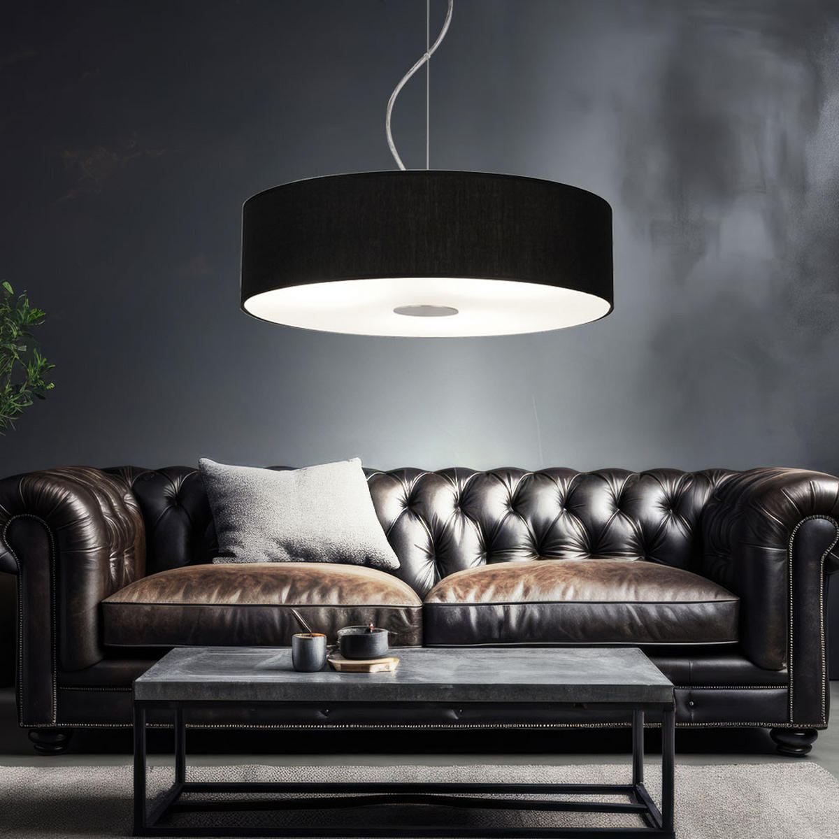 HÄNGELEUCHTE Textilschirm Schwarz gebürstet - Schwarz, Glas (45/45/110cm)