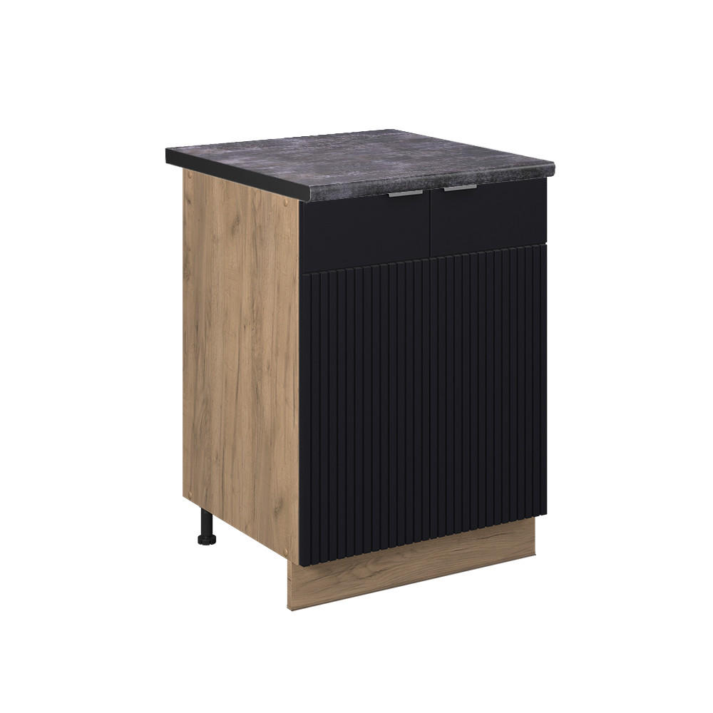 KÜCHENUNTERSCHRANK Fame-Line, Schwarz gestreift, 60 cm, AP Anthrazit - Honigeiche/Eiche Wotan, Holzwerkstoff (60/82/60cm) - Vicco