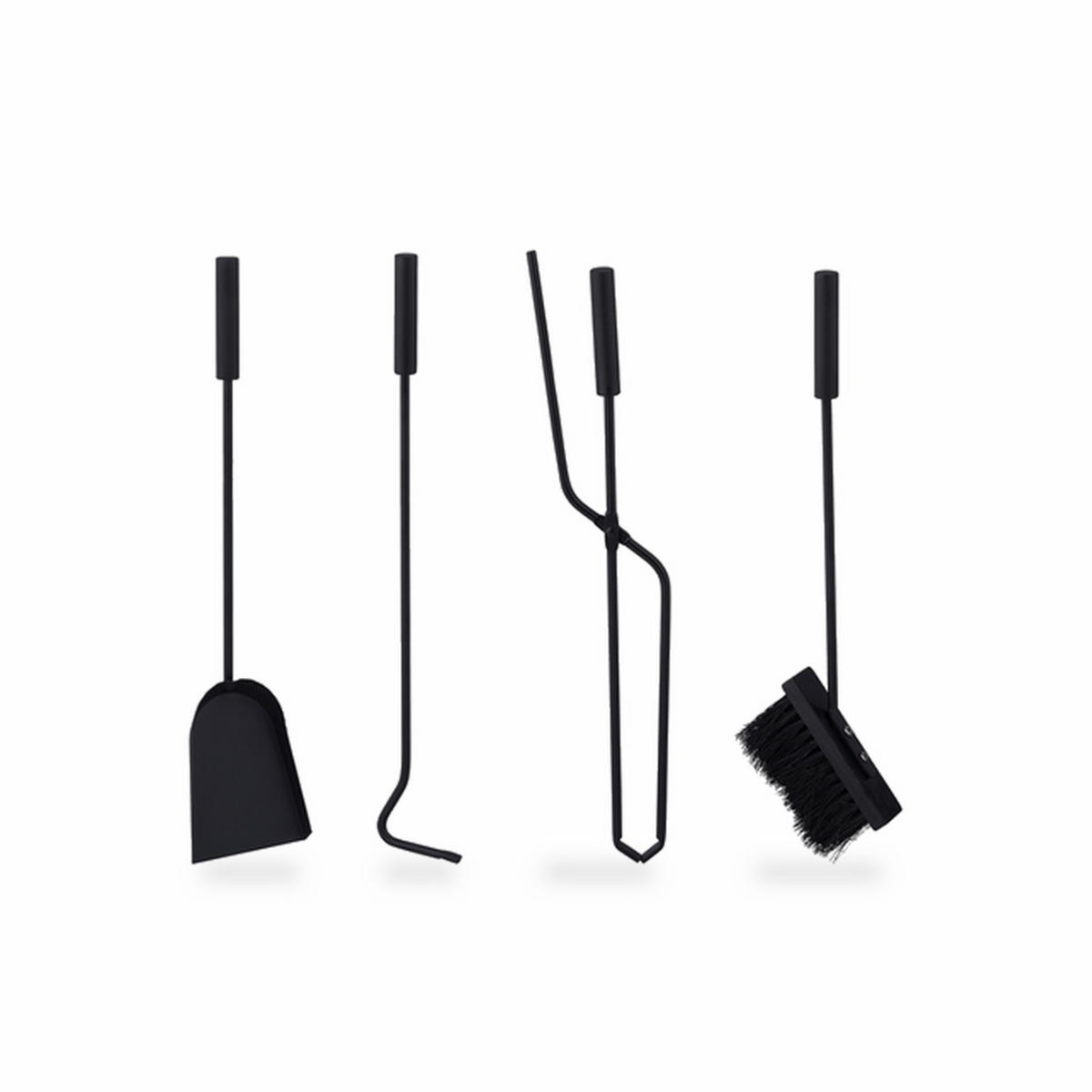 KAMINBESTECK Schwarz 5-tlg.-Set mit Ständer Stahl - Schwarz, Metall (22.5/60/16cm) - Relaxdays