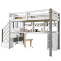 HOCHBETT 90/200 cm mit Schreibtisch und Stauraumtreppe in Weiß/Grau - Weiß, Holz (90/200cm) - BEAOK