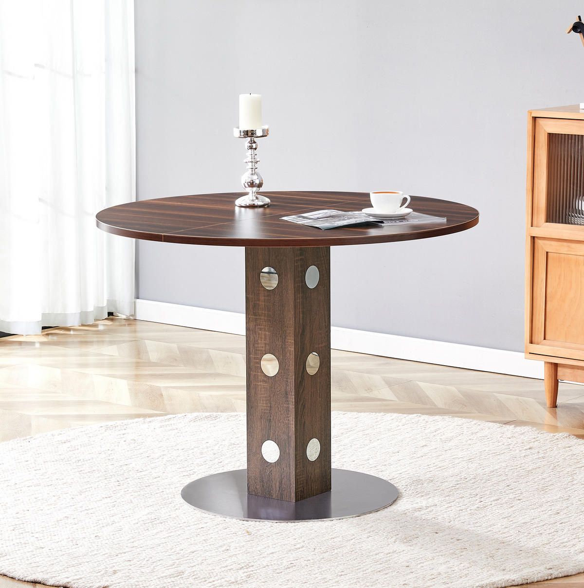 STOL za blagovanje 100 cm, MDF i metal, dekor oraha - boje oraha, drvni materijal (100/100/76cm) - BEAOK