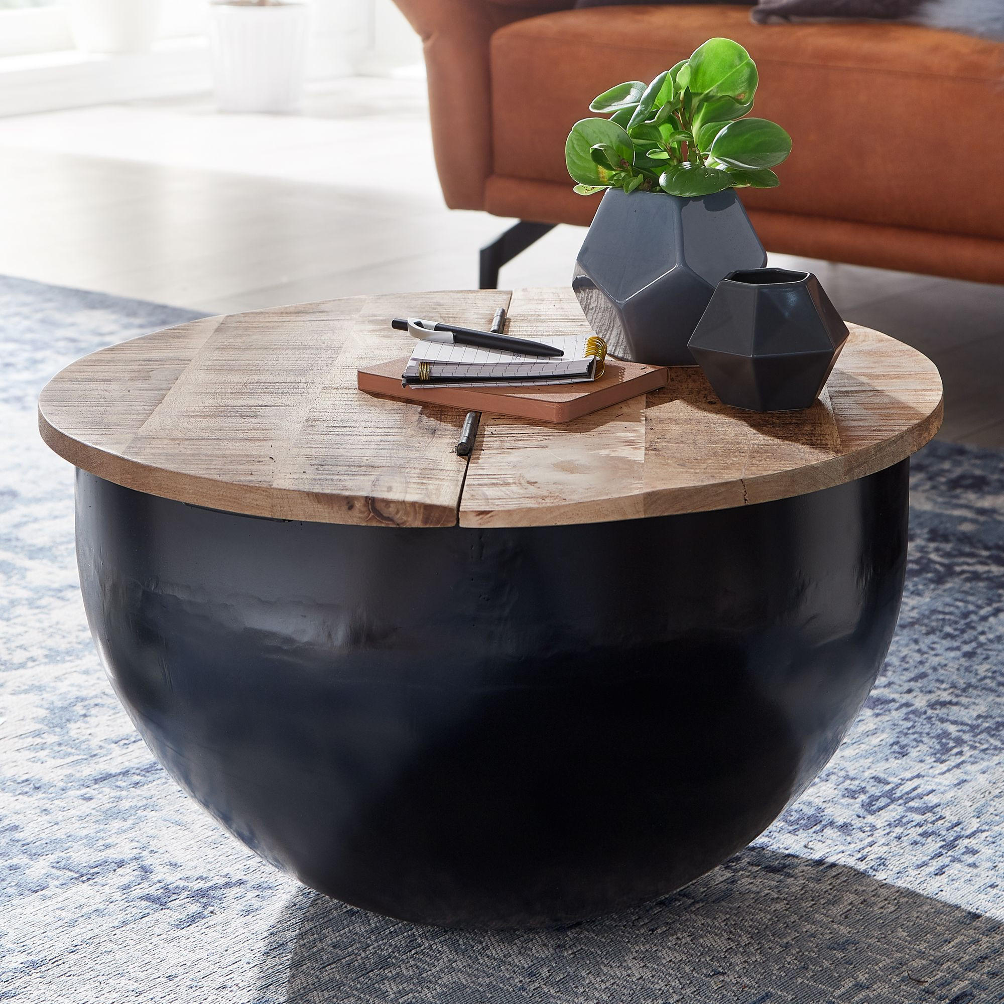 Thumbnail - Kadima Design Couchtisch, Schwarz, Holz, Echtholz,Mangoholz, Rund,Rund, 60x34x60 cm, Wohnzimmer, Wohnzimmertische, Couch...