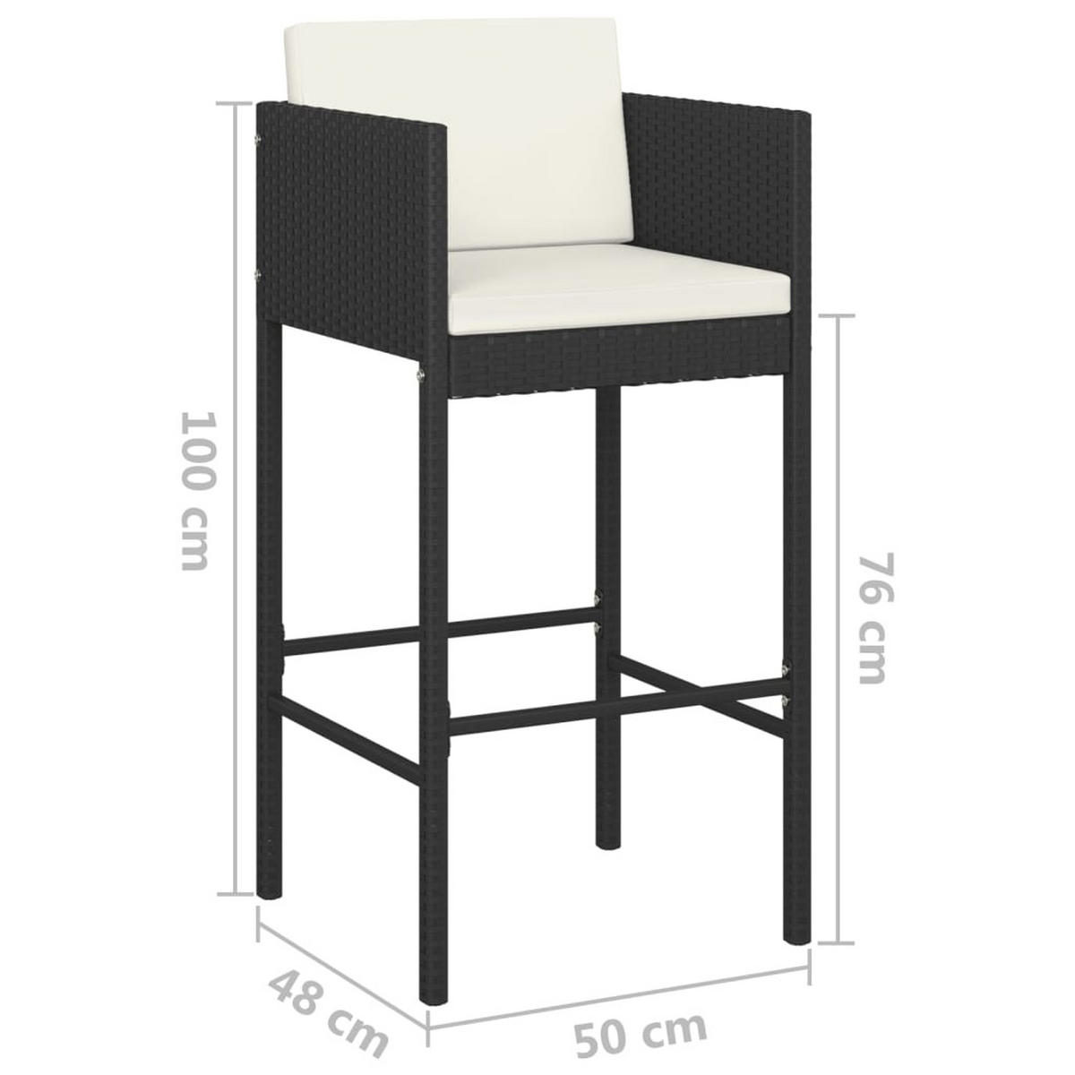 BARHOCKER 4 Stk. Mit Kissen Schwarz Poly Rattan - Schwarz, Kunststoff (48/100/50cm) - vidaXL