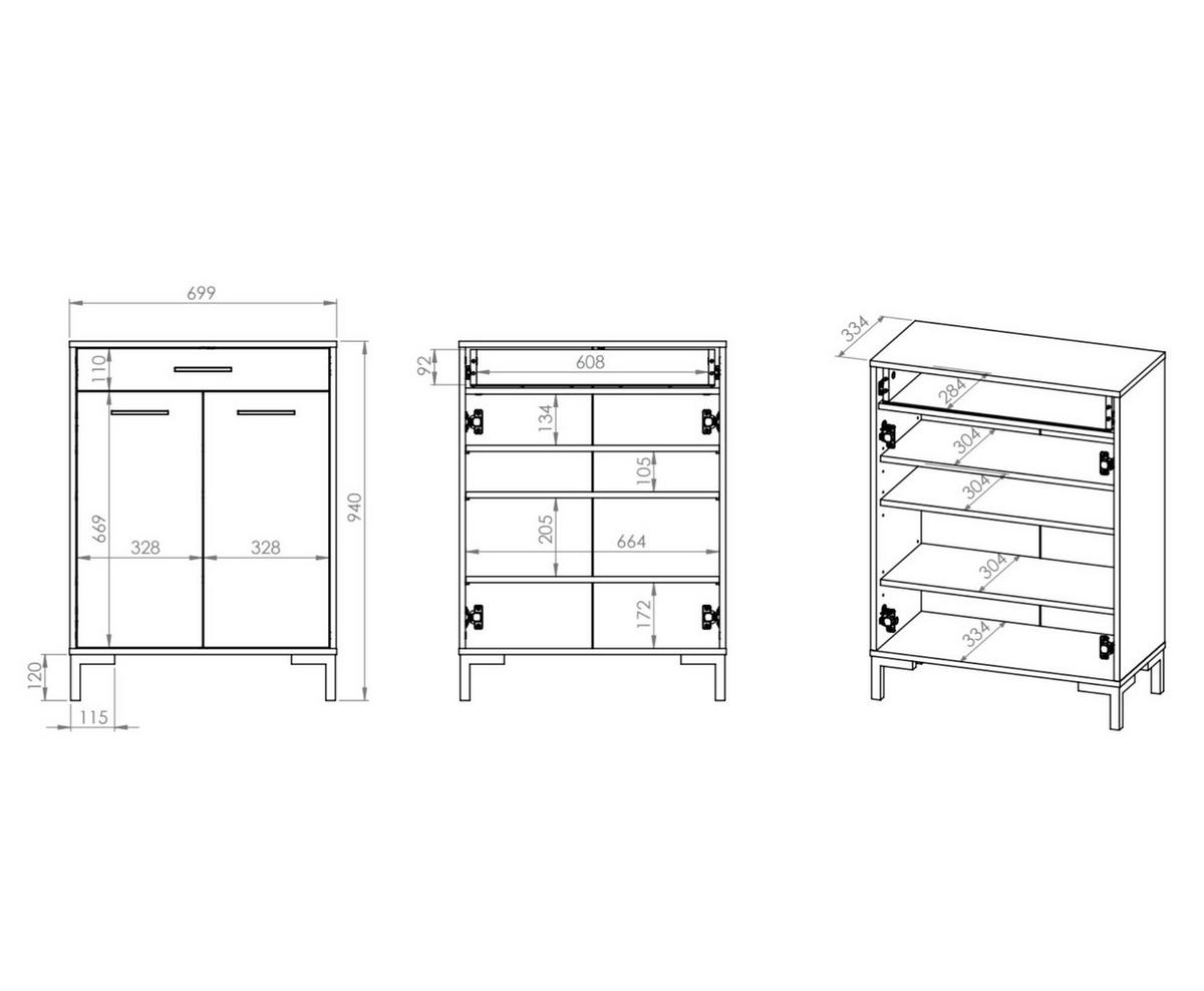 SCHUHSCHRANK NEVIO Beige 70x34x94 cm - Beige, Holzwerkstoff (70/94/34cm) - FURNLUX