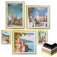 WANDBILDER 5er Set - 50x50 cm & 20x30 cm & 40x60 cm Goldrahmen - Retro-Stadtillustrationen - Goldfarben, Kunststoff (40/60cm) - ArtPrintCave