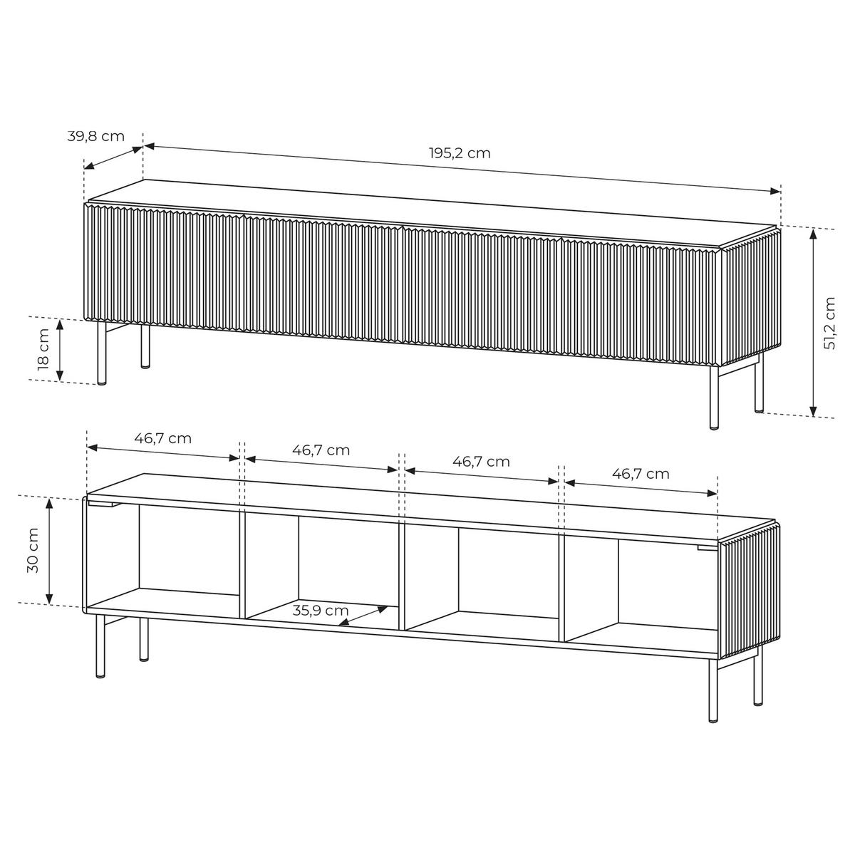 LOWBOARD TRATTO 195,2/51,2/39,8 cm, Kaschmir - Kaschmir, Holzwerkstoff (195.2/51.2/39.8cm) - MASSENO