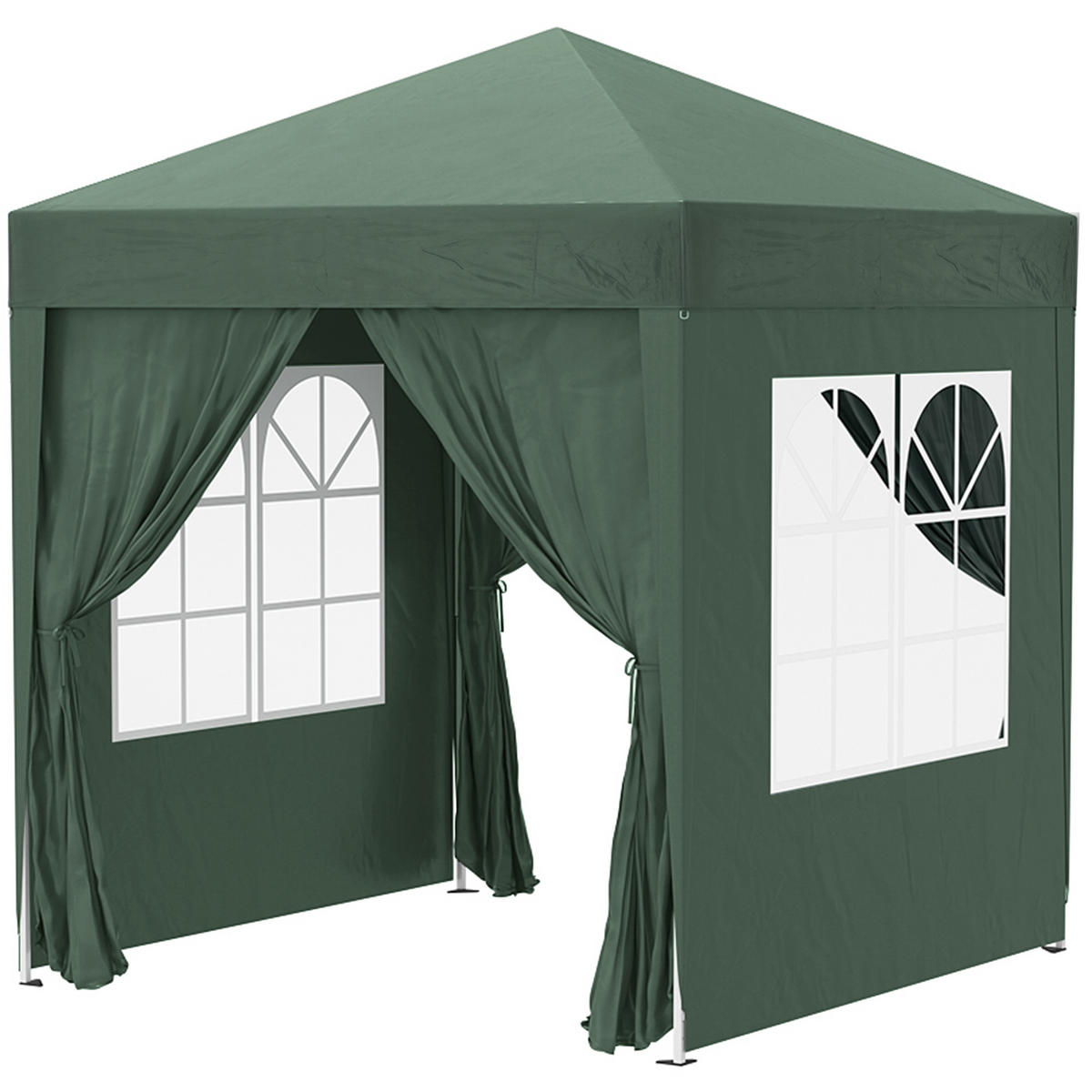 FALTPAVILLON, Bierzelt, 4 abnehmbare Seitenwände, 2 Fenster, Metallrahmen, 2 x 2m, Dunkelgrün - Dunkelgrün, Metall (200/240/200cm)