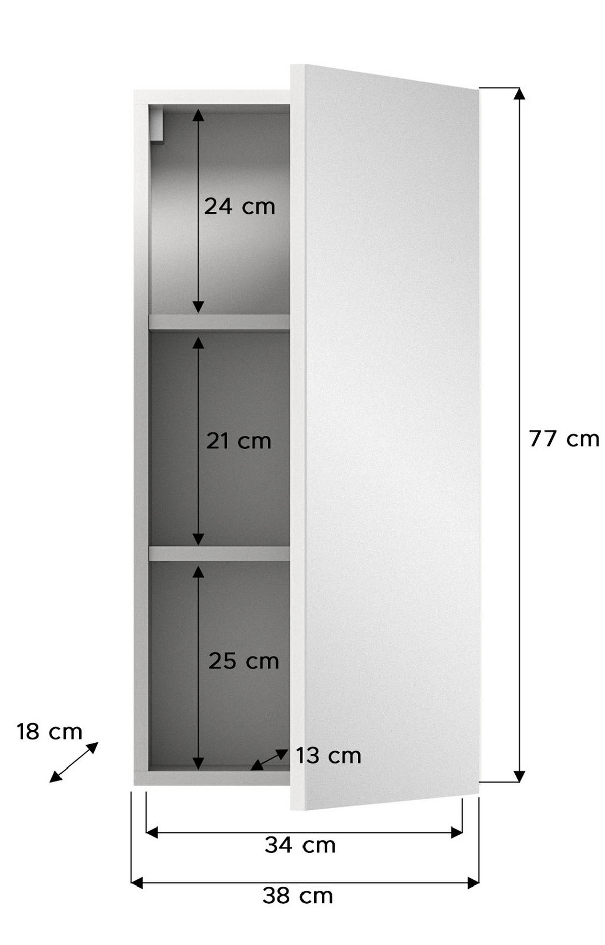 SPIEGELSCHRANK weiß 38 x 77 cm, Badschrank 1-türig mit Spiegel - Weiß, Glas/Holzwerkstoff (38/77/18cm) - Inn.Furn