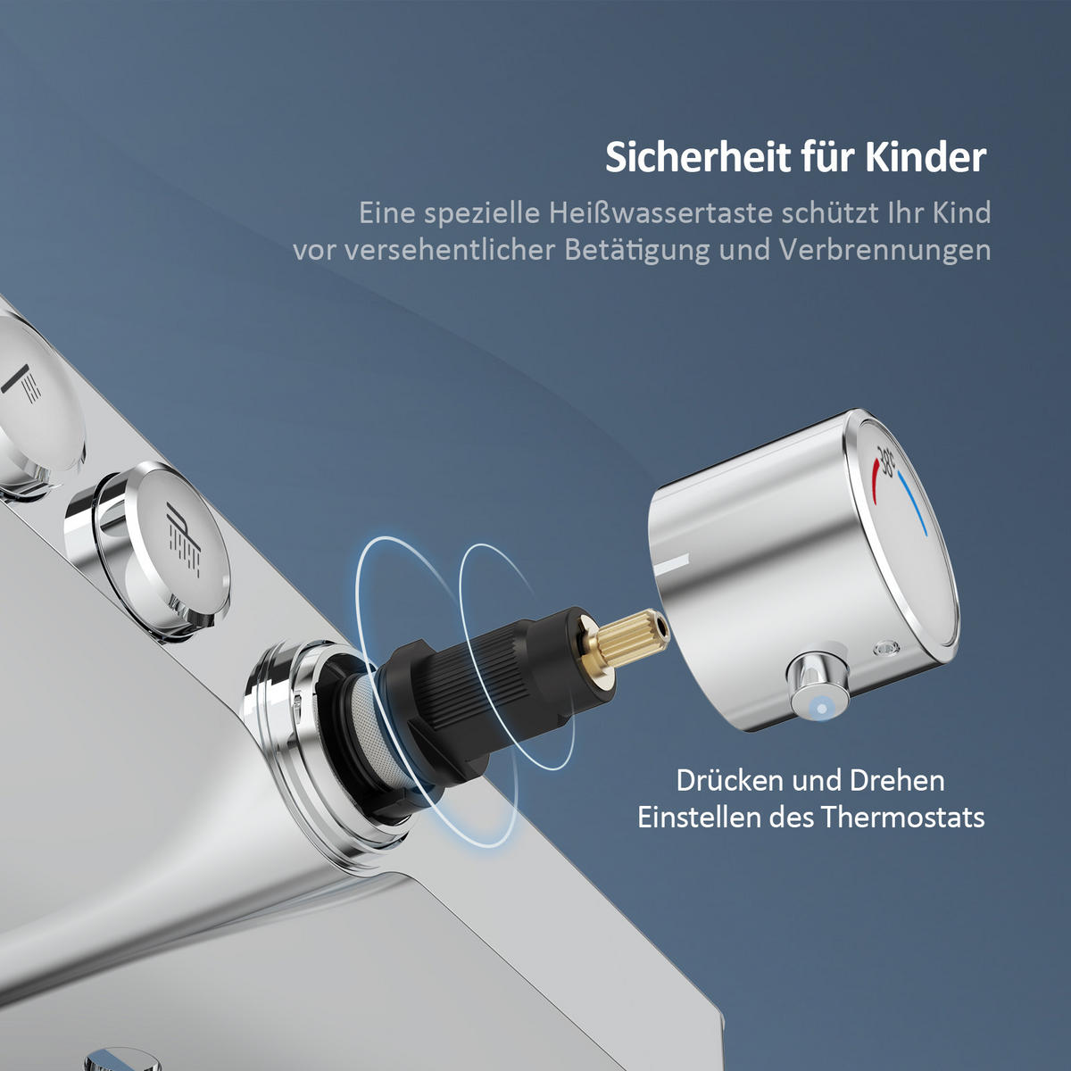 ÜBERKOPFBRAUSESET mit Drei Wasserauslassmethoden Thermostat mit Ablage Chrom - Chromfarben, Metall (44.5/127/45cm) - EMKE