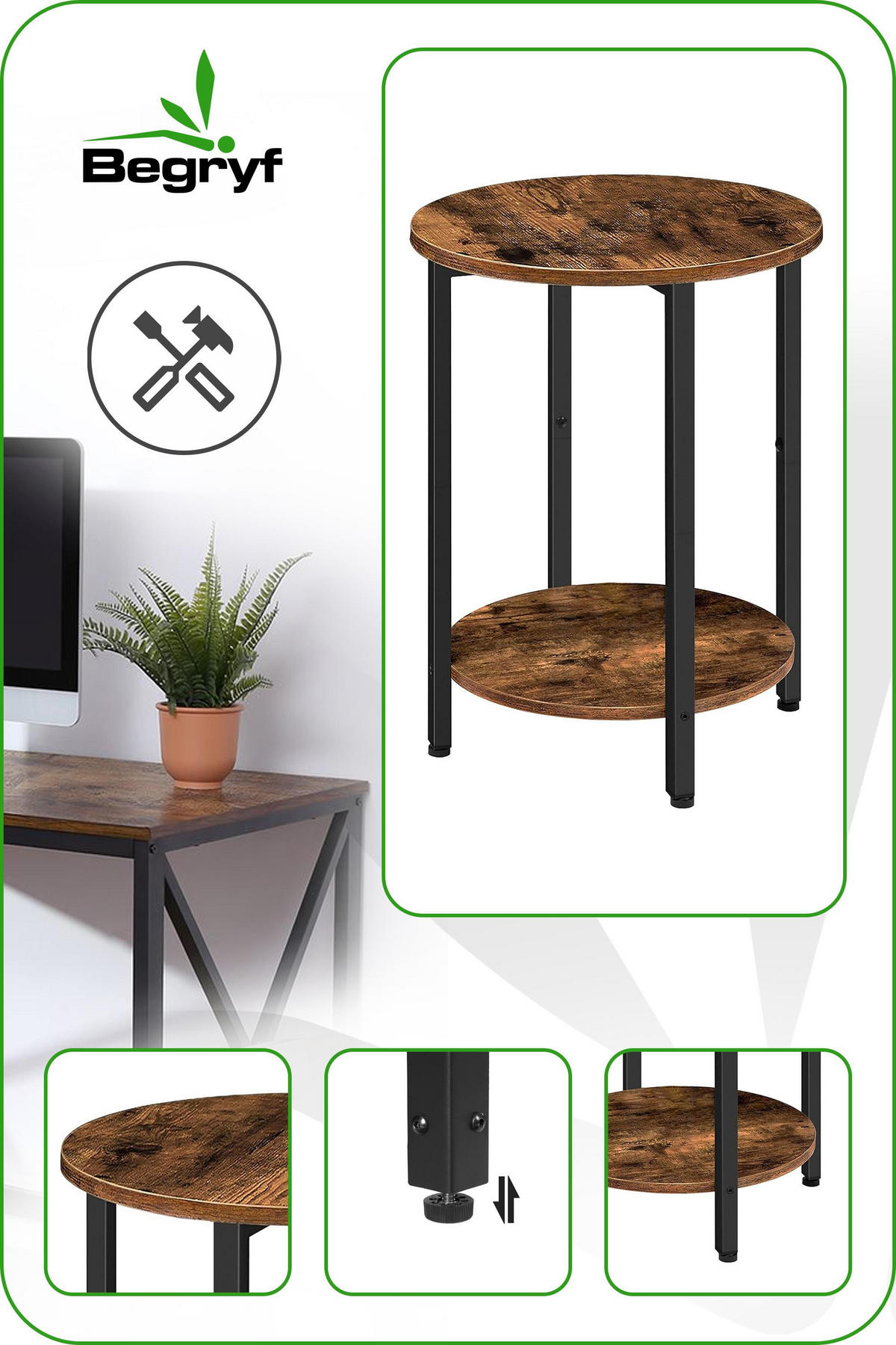 BEISTELLTISCH Holzoptik Metall Dunkelbraun Schwarz rund 45×62×40 cm - Dunkelbraun/Schwarz, Holzwerkstoff/Metall (45/45/62cm) - Begryf