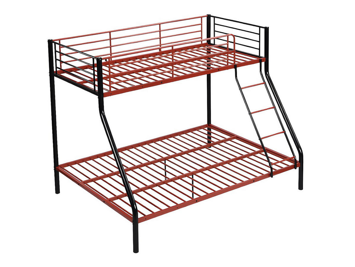 ETAGENBETT - 90 & 140 x 190 cm - Stahl - Schwarz & Rot + Matratze - ELEVATIO IV - Rot/Schwarz, Metall - Vente-Unique