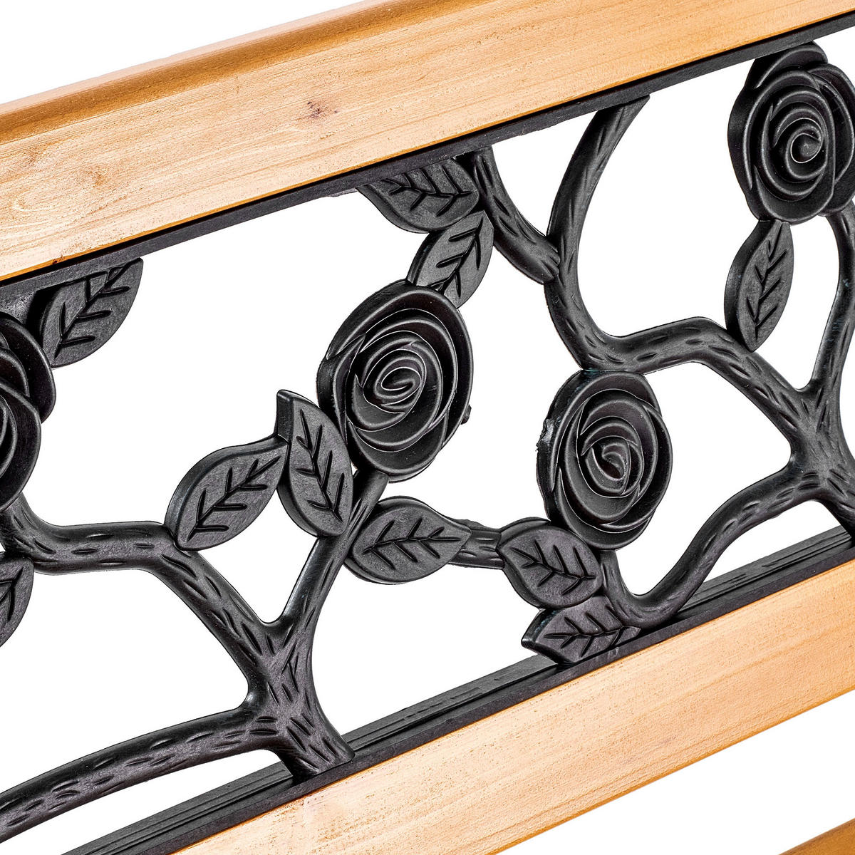 GARTENBANK aus Holz und Gusseisen, 2-Sitzer Holzbank mit Armlehnen & Rückenlehne - Hellbraun, Holz (52/73.5/127cm) - KADAX