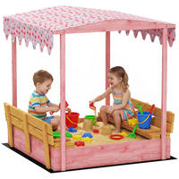 SANDKASTEN DE-18761 mit Klappbänken & Flamingo-Sonnensegel - Pink, Holzwerkstoff (134.5/127.5/130cm) - ComfortXL