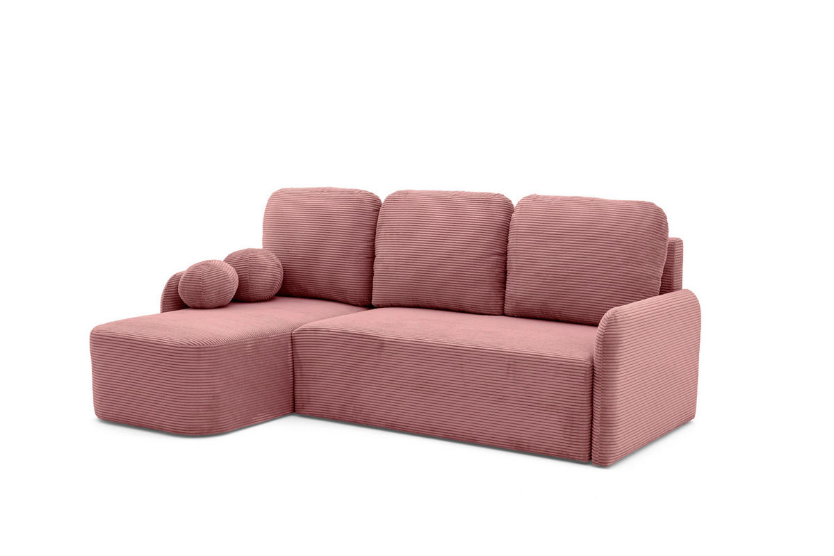 ECKSOFA CASPER L Links mit Schlaffunktion 132x198 Cord Rosa - Pink/Schwarz, Holz/Kunststoff (217/145cm) - NACANAPA