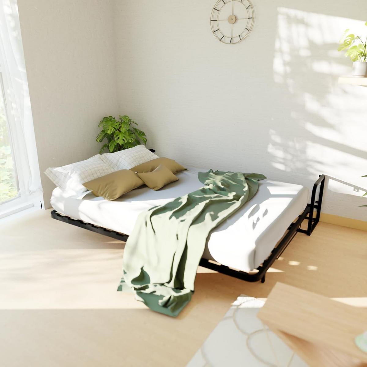 WANDBETT Murphy Classik 190x135 Horizontal, mit Gasdruckfeder-Mechanismus - Schwarz, Metall (190/135cm) - WallBedKing