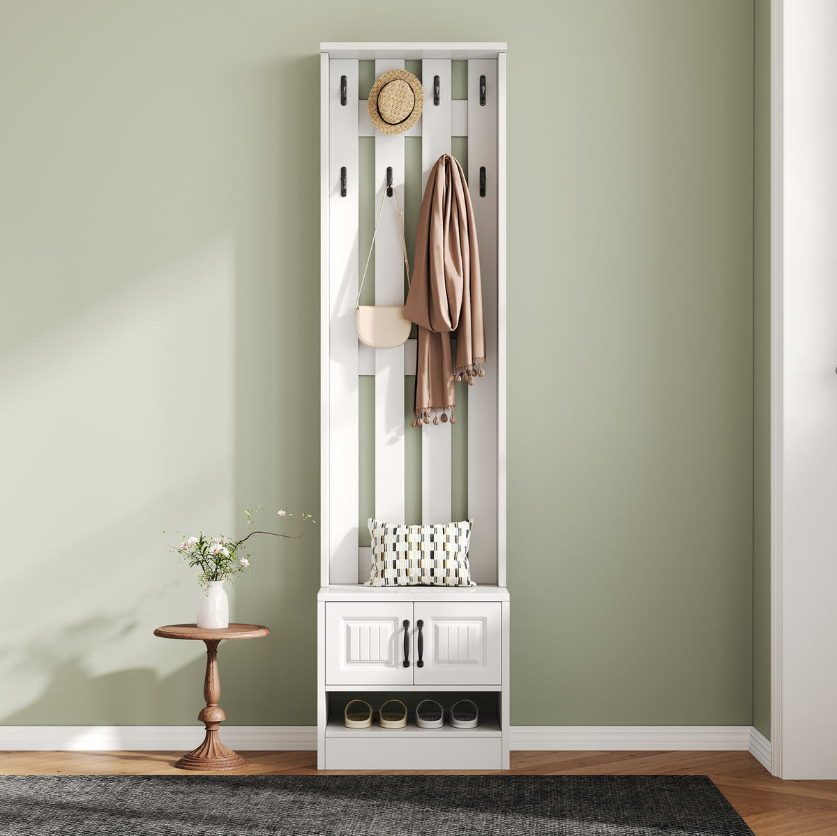 SCHUHSCHRANK 50/36/190 cm in Weiß mit 2 Türen und Garderobenhaken - Weiß, Holzwerkstoff (50/190/36cm) - Flora Grace