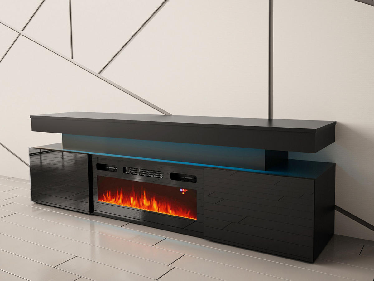 TV-LOWBOARD EF 2D Glossa mit Kamin - Schwarz, Holzwerkstoff/Kunststoff (190/59/41cm) - MIRJAN24