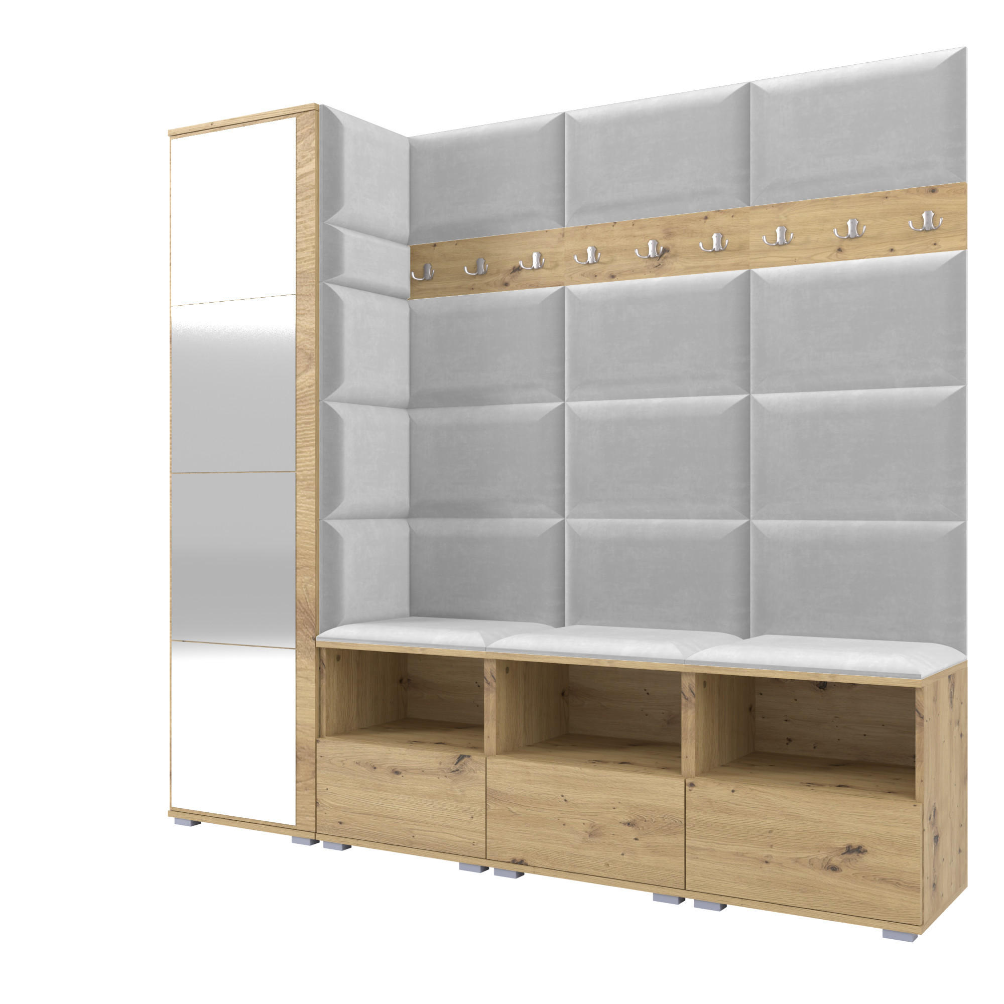 Ravio Garderobe Eiche Artisan, Hellgrau 200x187x40 cm