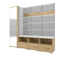 GARDEROBE NELA IX 200 cm (Modulare Flurmöbel Artisan Eiche mit Spiegel & Sitzpolster Hellgrau 32 Breite Sitzbank) - Silberfarben/Hellgrau, Holz/Holzwerkstoff (200/187/40cm) - Ravio