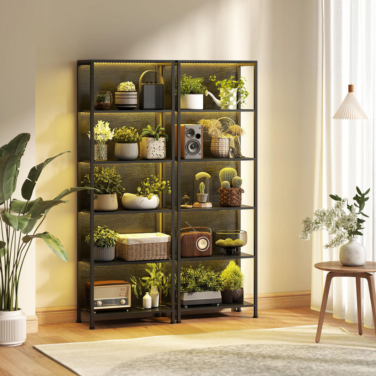 REGAL DE-15562 5 Ebenen mit 7‑farbiger LED-Beleuchtung Schwarz - Schwarz, Metall (60/179/30cm) - ComfortXL