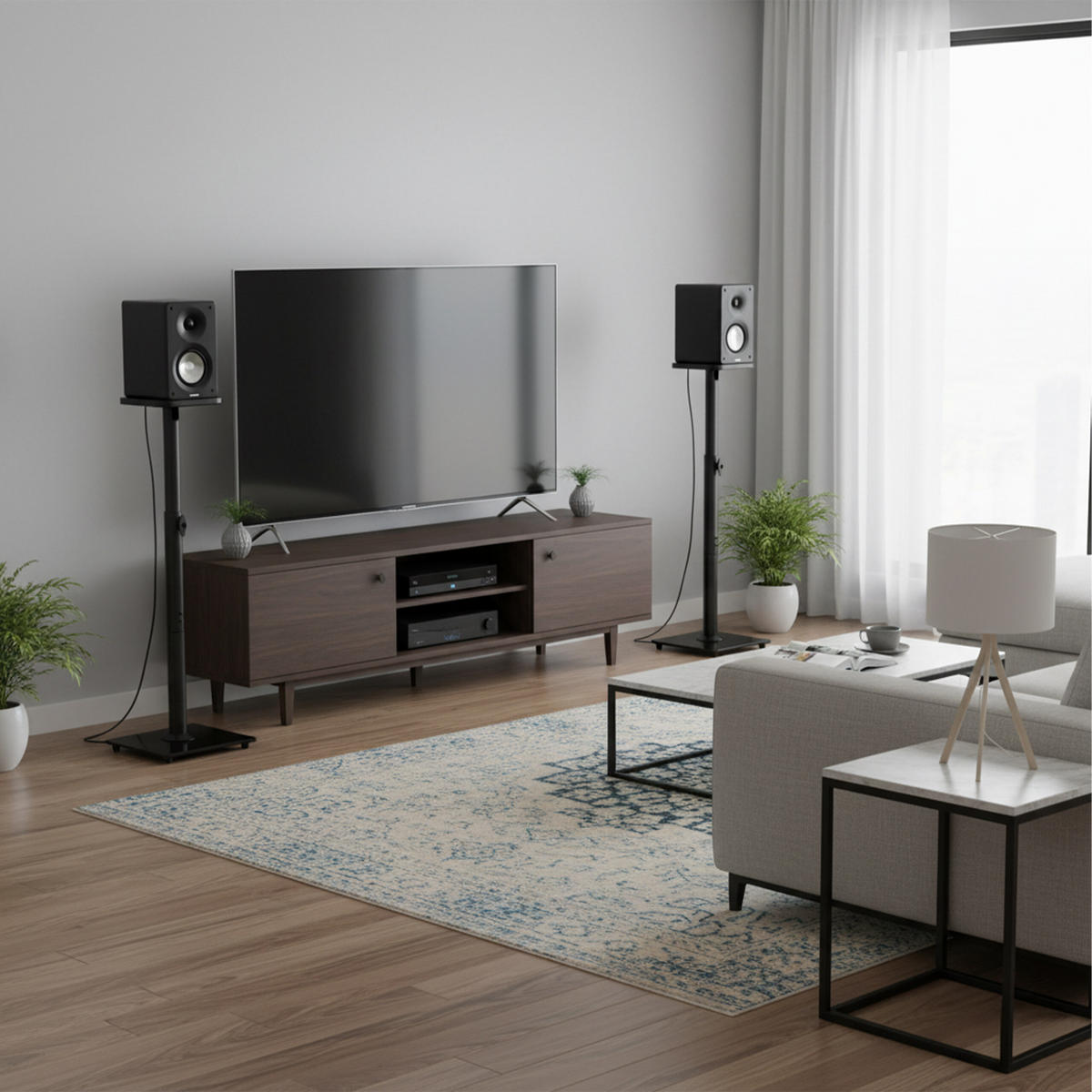 2 x stojany reproduktorov - čierna, kov/sklo (30/72/30cm) - Relaxdays