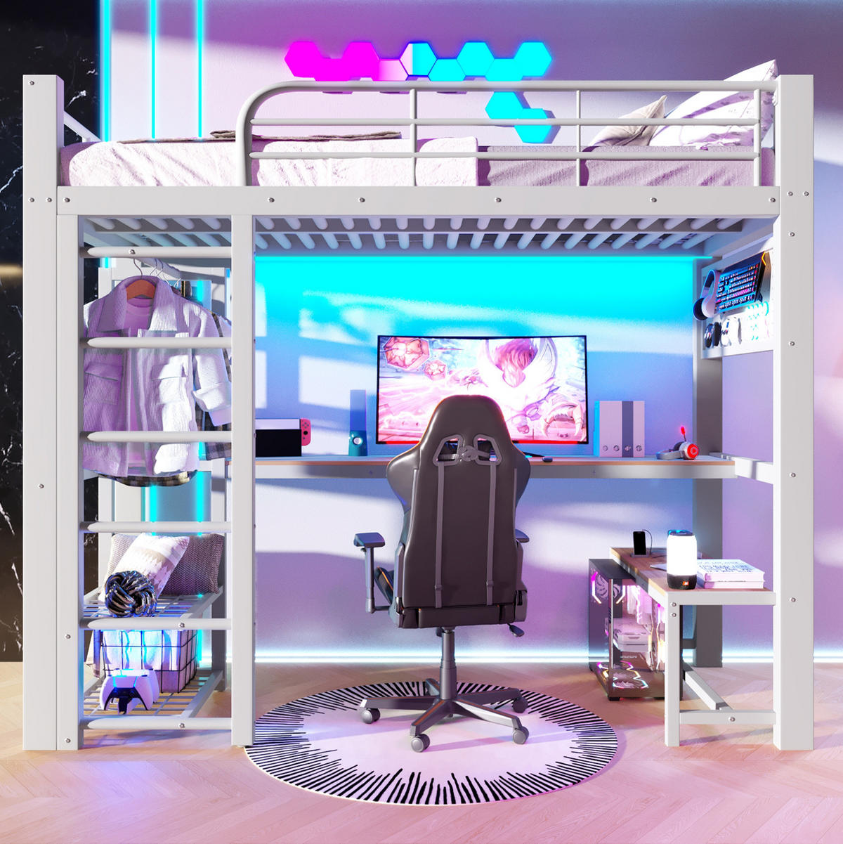 HOCHBETT 90/200 cm aus Metall mit LED-Lichtleiste, Weiß - Weiß, Metall (90/200cm) - OKMYHOME