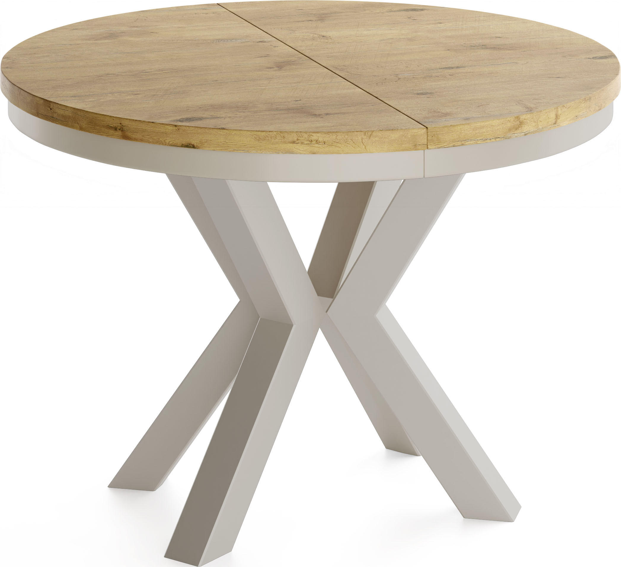 ESSTISCH Clara grau-beige runder ausziehbarer, Lancelot Eiche 120-200/120/76 cm - Eichefarben/Grau, Holzwerkstoff/Metall (120/120/76cm) - WFL GROUP