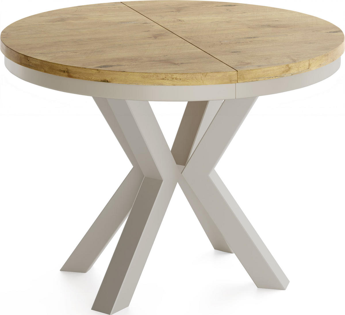 ESSTISCH Clara grau-beige runder ausziehbarer, Lancelot Eiche 120-200/120/76 cm - Eichefarben/Grau, Holzwerkstoff/Metall (120/120/76cm) - WFL GROUP