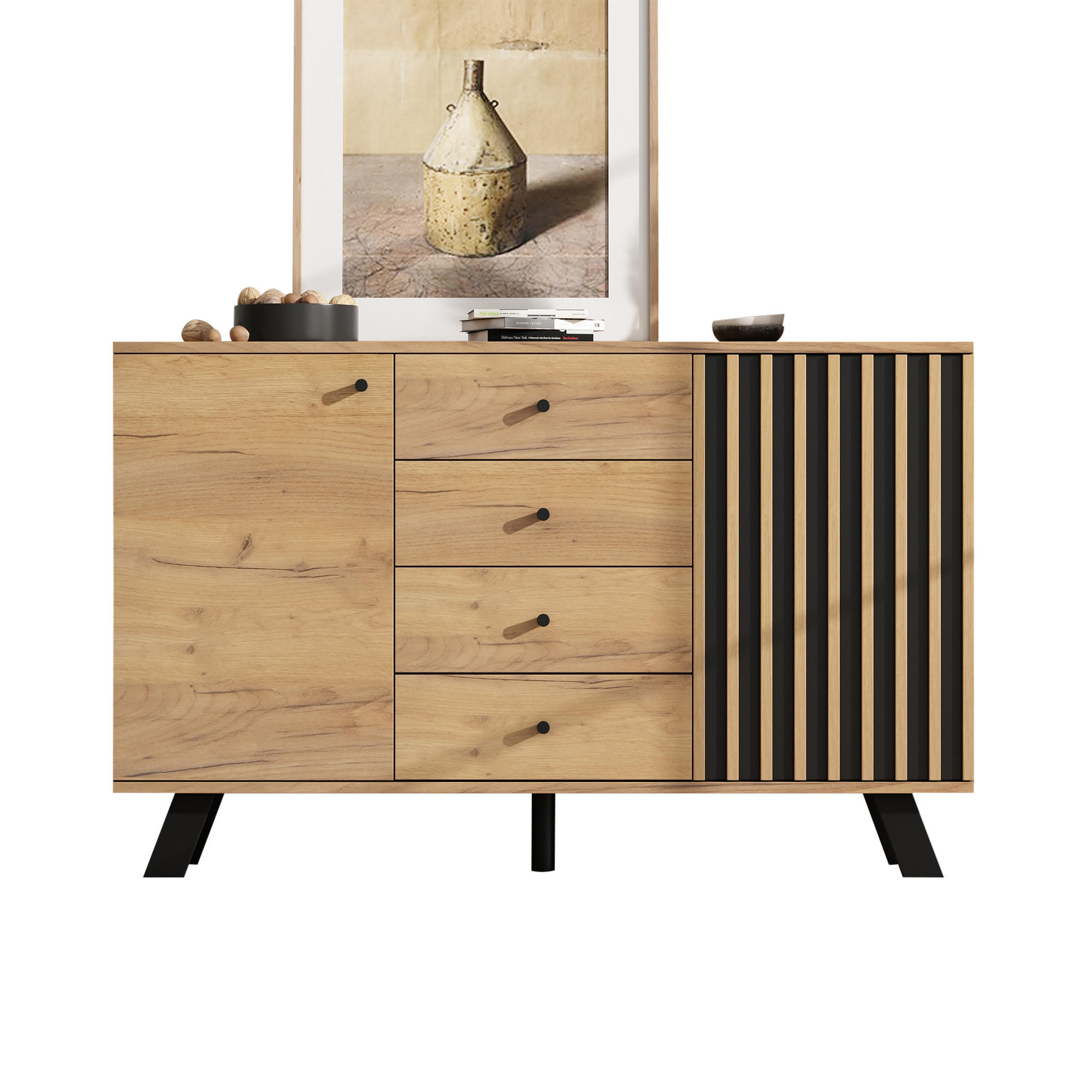 SIDEBOARD Schwarz Natur 120/38/75 cm - Schwarz, Holzwerkstoff (120/75/38cm) - PANGIVO