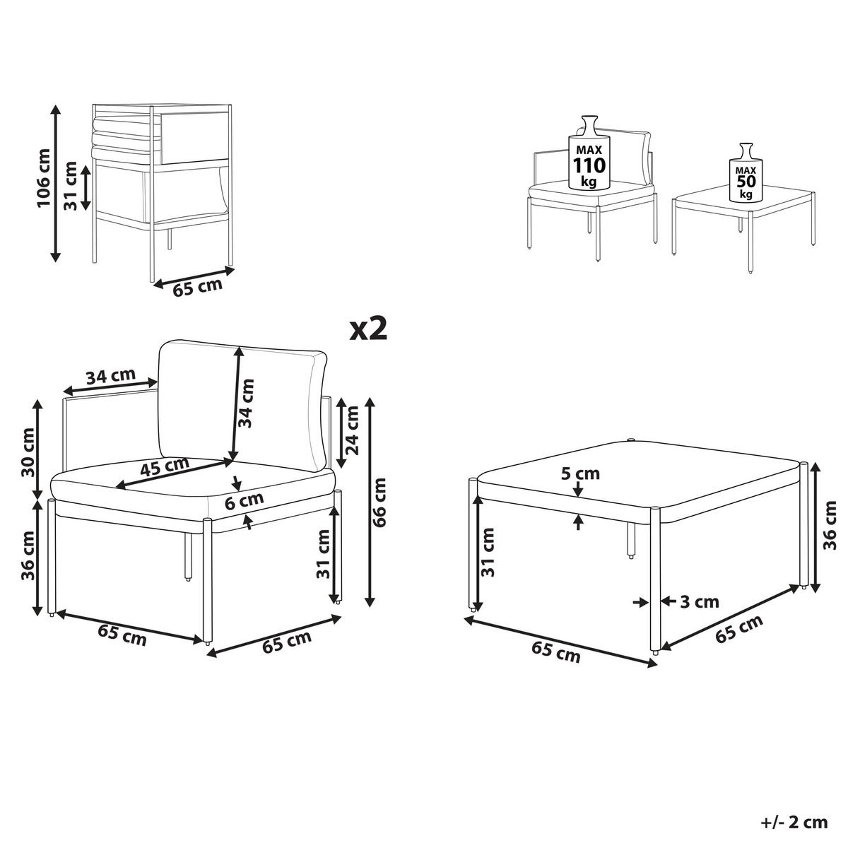 LOUNGE set cu 2 locuri modular gri Terracina - gri, metal - Beliani